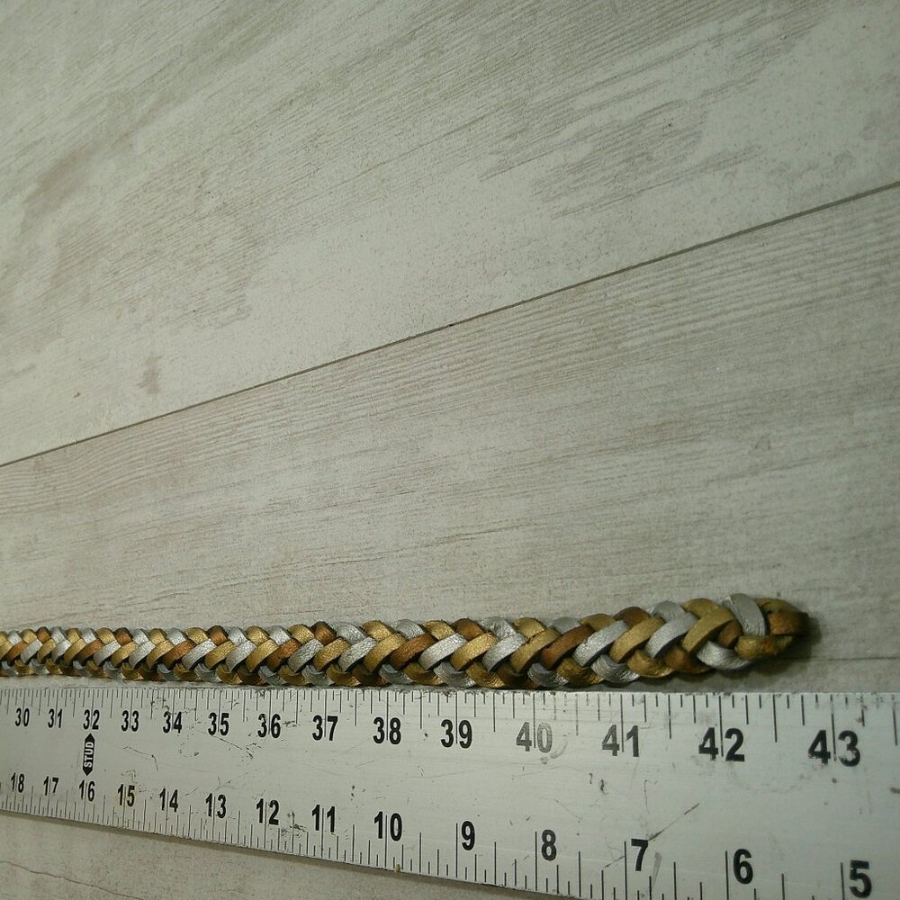 Beautifully Braided Leather Metallic Belt with Silver Belt Buckle Size L | Large - Picture 5 of 6